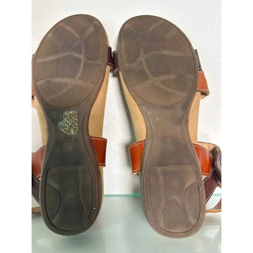 L'Artiste Spring Step Joaquima Leather Braided Slingback Sandals Brown Size 39